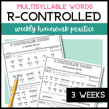 Preview of Decoding Multisyllabic Words R Controlled Vowels Worksheets Phonics Homework