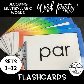 Preview of Decoding Multisyllabic Words WORD PARTS FLASHCARDS RAINBOW SETS 1-12