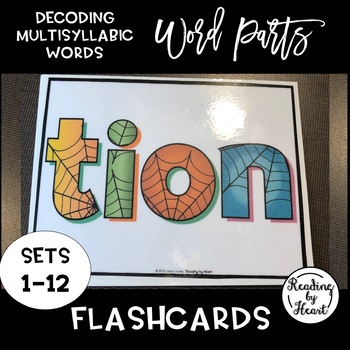 Preview of Decoding Multisyllabic Words WORD PARTS FLASHCARDS SPIDERWEB SETS 1-12