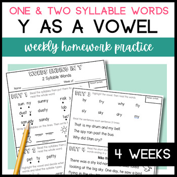 Preview of Decoding Multisyllabic Words Y as a Vowel | Phonics Homework & Decodable Text