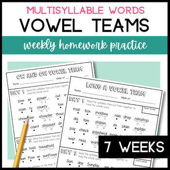 Preview of Decoding Multisyllabic Words with Vowel Teams Diphthongs | Phonics Homework