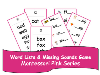 Preview of Decoding Practice Word Lists & Missing Letter - Montessori Pink Series Material