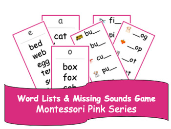 Preview of Decoding Word Lists & Missing Letter - Montessori Pink Series Material CLIPART