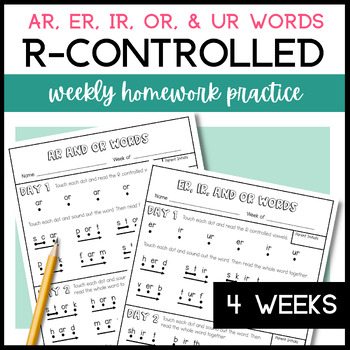 Preview of Decoding R Controlled Vowels Phonics Homework Worksheets | ar er ir or ur words