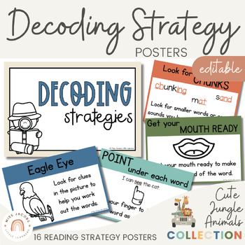 Decoding Reading Strategies Posters | Cute Jungle Animals English Decor