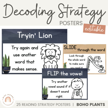 Decoding Reading Strategy Posters | Rustic BOHO PLANTS decor | TPT