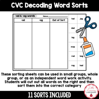 Decoding Word Sorts CVC Short Vowel Words Set 2 | Science of Reading ...