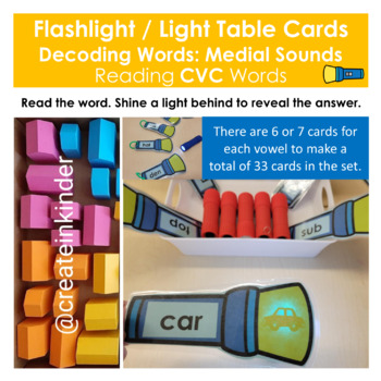 Preview of Decoding Words : Medial Sounds Flashlight Light Table Cards - Reading CVC Words