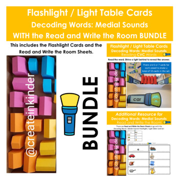 Preview of BUNDLE: Decoding Words Medial Sounds Flashlight Cards & READ and WRITE the ROOM