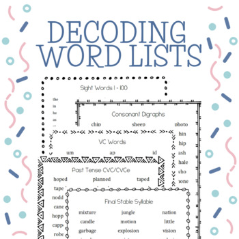 Preview of Decoding and Sight Word Lists with Data Sheets