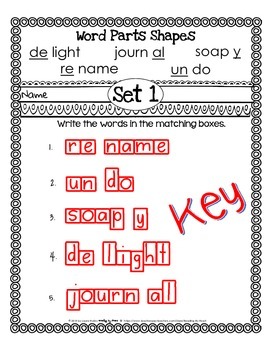 decoding multisyllabic words parts shapes printable practice 2