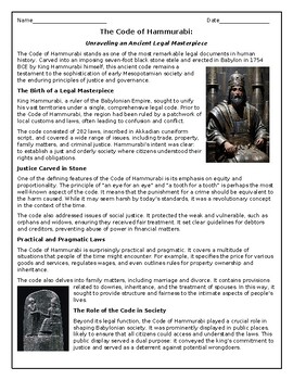 Preview of Decoding the Code of Hammurabi: Interactive Worksheet Activity.