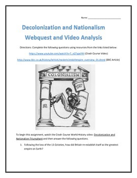 Preview of Decolonization and Nationalism- Webquest and Video Analysis with Key