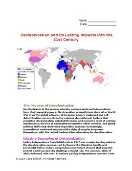 Preview of Decolonization and its Lasting Impacts into the 21st Century Worksheet