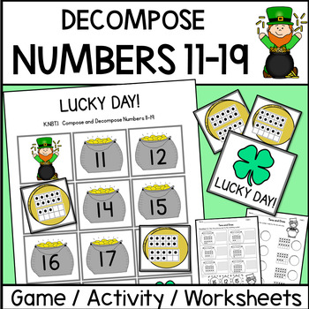 Preview of Decompose Numbers 11-19 St. Patrick's Day Math Game Worksheets K.NBT.1