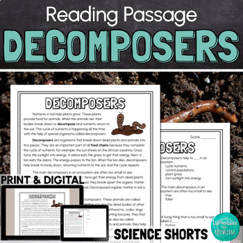 Preview of Decomposers in a Food Chain Reading Comprehension Passage PRINT and DIGITAL