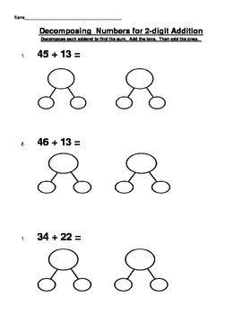 Decomposing 2 digit numbers for addition by Karen Paquette | TpT