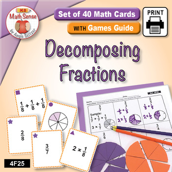 Preview of Decomposing Fractions: Grade 4 Math Sense Card Games & Matching Activities 4F25