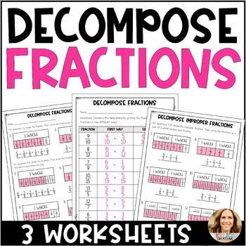 Preview of Decompose Fractions and Improper Fractions Using Models and Equations Worksheet