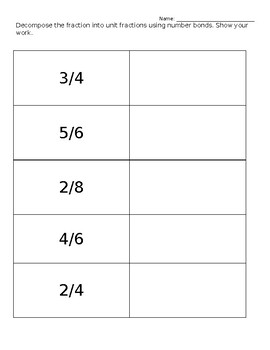 Preview of Decomposing Fractions with Number Bonds Worksheet
