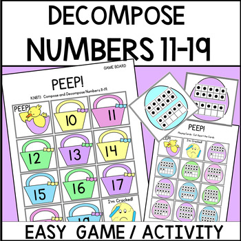 Preview of Decomposing Numbers 11-19 Base Ten Spring Eggs K.NBT.1 Game Math Center