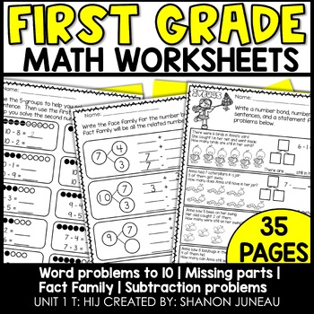 Preview of Decomposing Numbers, Missing Parts, Fact Families 1st Grade Math Worksheets