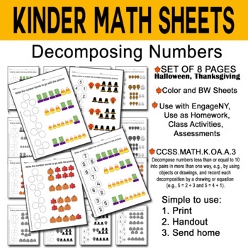 Preview of Decomposing Numbers Kindergarten K.OA.A.3 Halloween Thanksgiving