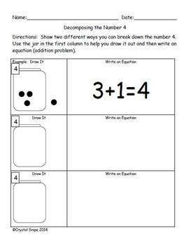 Decomposing Numbers Worksheets (Numbers 2-10) by Teaching Kindergarten