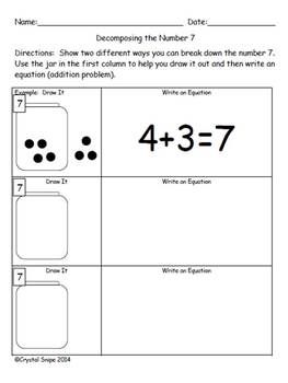 Decomposing Numbers Worksheets (Numbers 2-10) by Teaching Kindergarten