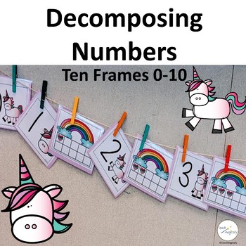 Preview of Numbers to 10 Unicorns Spring Rainbow Ten Frame Math Centers