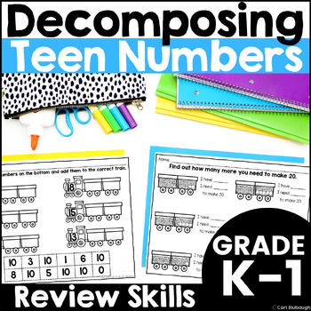 Preview of Composing and Decomposing Teen Number Practice Worksheets Building Teen Numbers
