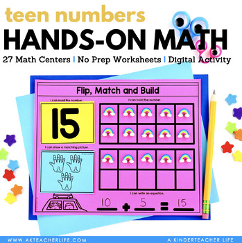 Preview of Decomposing Teen Numbers Math Center and Worksheets