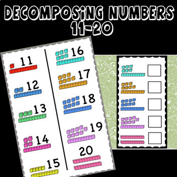 Preview of Decomposing numbers 11-20. Ten frames and Base 10 Blocks, Addition Subtraction