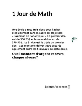 Preview of Décompte 10 jours de math-6e année