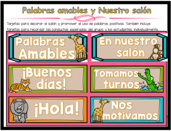 Decoración de Safari Palabras Amables Kind Words in Spanish | TPT