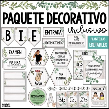 Preview of Decoración minimalista | Botanical Boho plants | Classroom decor ASL in Spanish