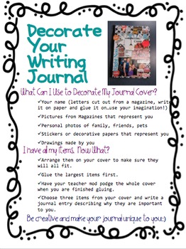Editable Decorate Student Writing Journals Handout (FREE) | TpT