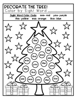 Decorate the Tree: Color by Sight Word by This is Kindergarten | TpT