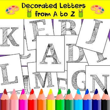 Preview of Decorated Letter A to Z: Coloring Ornate A to Z, Doodle/Tangle Alphabet for Kids