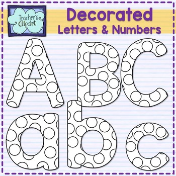 Preview of Decorated alphas letters and numbers for coloring {DOTS DESIGN}