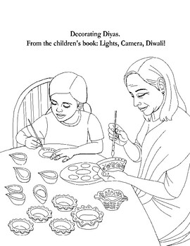 Preview of Decorating Diyas: Diwali Coloring Page