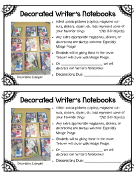 Preview of Decorating Writer's Notebooks: Parent Letter