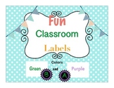Decorative Classroom Labels Green and Purple