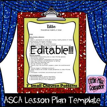 Preview of Decorative Editable Lesson Plan Template with ASCA Behaviors and Mindsets