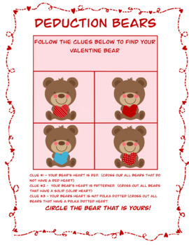 Preview of Deduction Bears - Valentines Math!