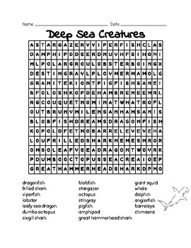 Deep Sea Creatures Word Search by Learning is Lots of Fun | TPT