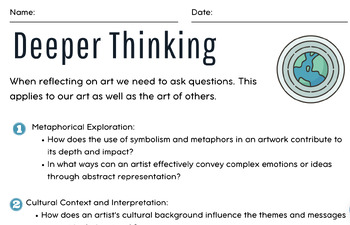 Preview of Deeper Level Thinking for Art