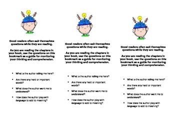 Preview of Deeper Thinking Questions Bookmark Common Core
