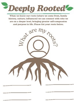 Preview of Cultural Diversity "Deeply Rooted" SEL Activity, Therapy, Counseling Worksheet