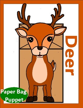 Preview of Deer Craft | Wild animals | Printable Paper Bag Puppet | Writing Sheet